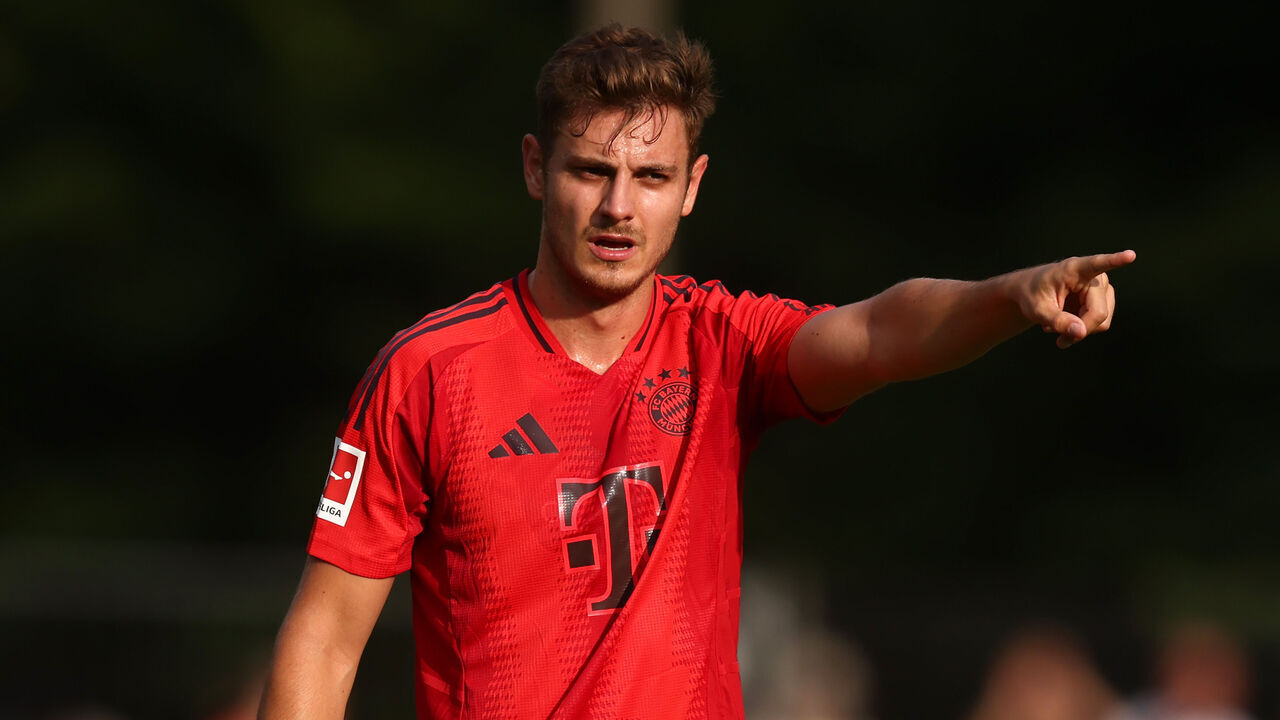 ROTTACH-EGERN, GERMANY - JULY 24: Josip Stanisic of FC Bayern Muenchen in during the pre-season friendly match between FC Rottach Egern and FC Bayern Munich at Sportplatz Birkenmoos on July 24, 2024 in Rottach-Egern, Bavaria on , Germany.