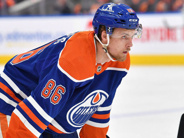 EDMONTON, CANADA - MAY 29: Philip Broberg #86 of the Edmonton Oilers warms up before Game Four of the Western Conference Final of the 2024 Stanley Cup Playoffs against the Dallas Stars at Rogers Place on May 29, 2024, in Edmonton, Alberta, Canada.
