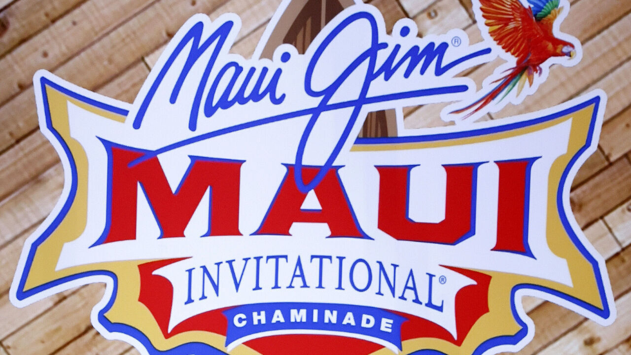 LAS VEGAS, NV - NOVEMBER 24: Signage on display as the Texas A&M Aggies play against the Notre Dame Fighting Irish during the Maui Jim Maui Invitational on November 24, 2021 at the Michelob Ultra Arena at Mandalay Bay Resort in Las Vegas, Nevada.