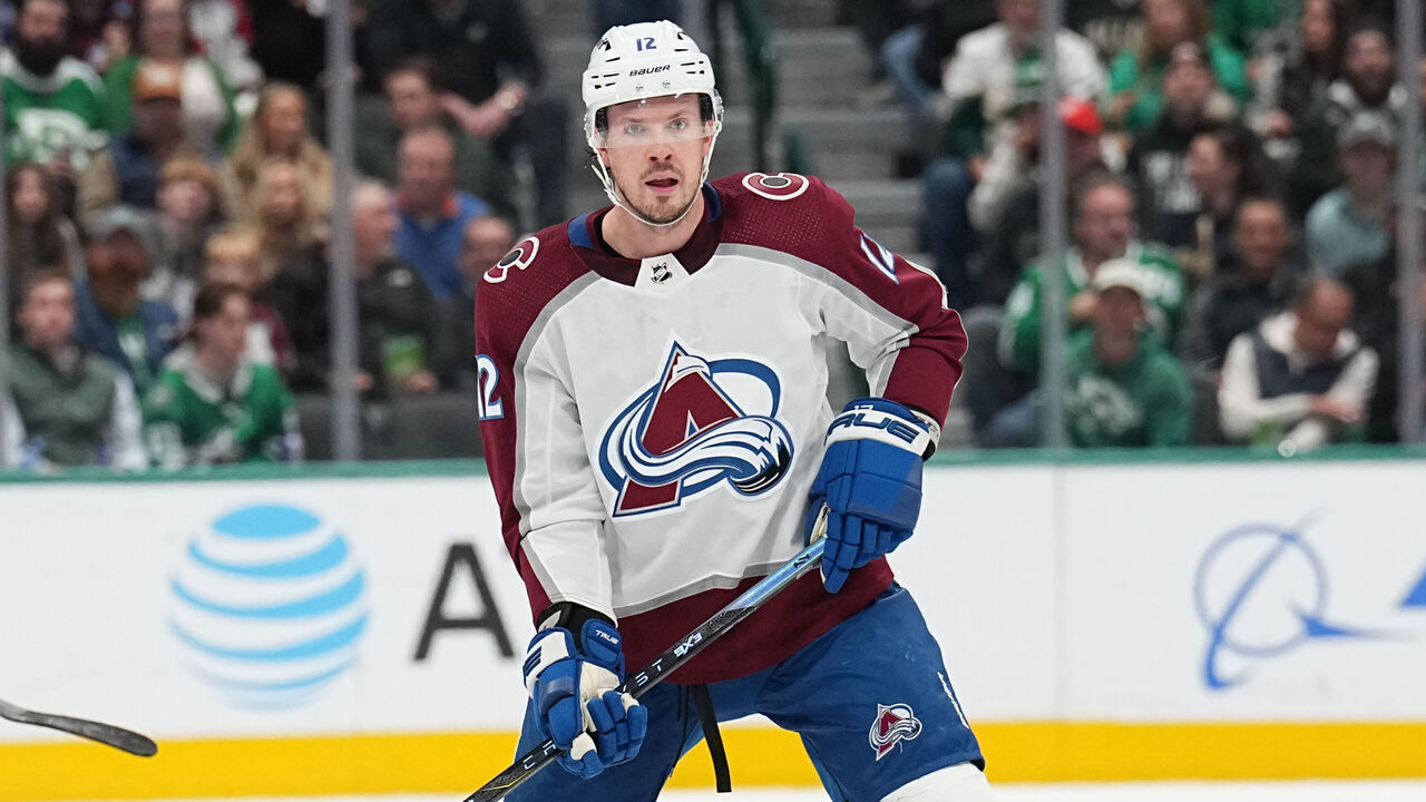 DALLAS, TX - JANUARY 4: Ryan Johansen #12 of the Colorado Avalanche skates against the Dallas Stars at the American Airlines Center on January 4, 2024 in Dallas, Texas.