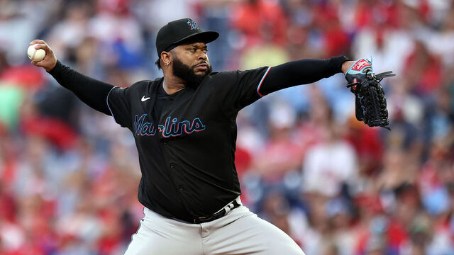 PHILADELPHIA, PENNSYLVANIA - SEPTEMBER 09: Johnny Cueto #47 of the Miami Marlins pitches during the first inning against the Philadelphia Phillies at Citizens Bank Park on September 09, 2023 in Philadelphia, Pennsylvania.