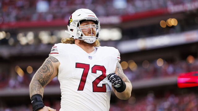 GLENDALE, ARIZONA - DECEMBER 17: Hjalte Froholdt #72 of the Arizona Cardinals runs onto the field during player introductions before an NFL football game against the San Francisco 49ers at State Farm Stadium on December 17, 2023 in Glendale, Arizona.