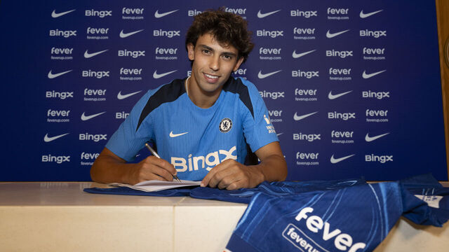 COBHAM, ENGLAND - AUGUST 20: Chelsea unveil new signing Joao Felix at Chelsea Training Ground on August 20, 2024 in Cobham, England.