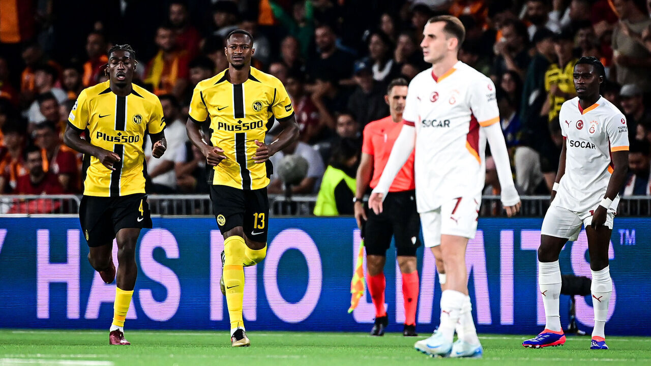 BERN, SWITZERLAND - AUGUST 21: Joel Monteiro of Young Boys celebrates with teammates after scoring a goal during the UEFA Champions League Play-offs Leg 1 of 2 match between Young Boys and Galatasaray at Wankdorf Stadium in Bern, Switzerland on August 21, 2024.