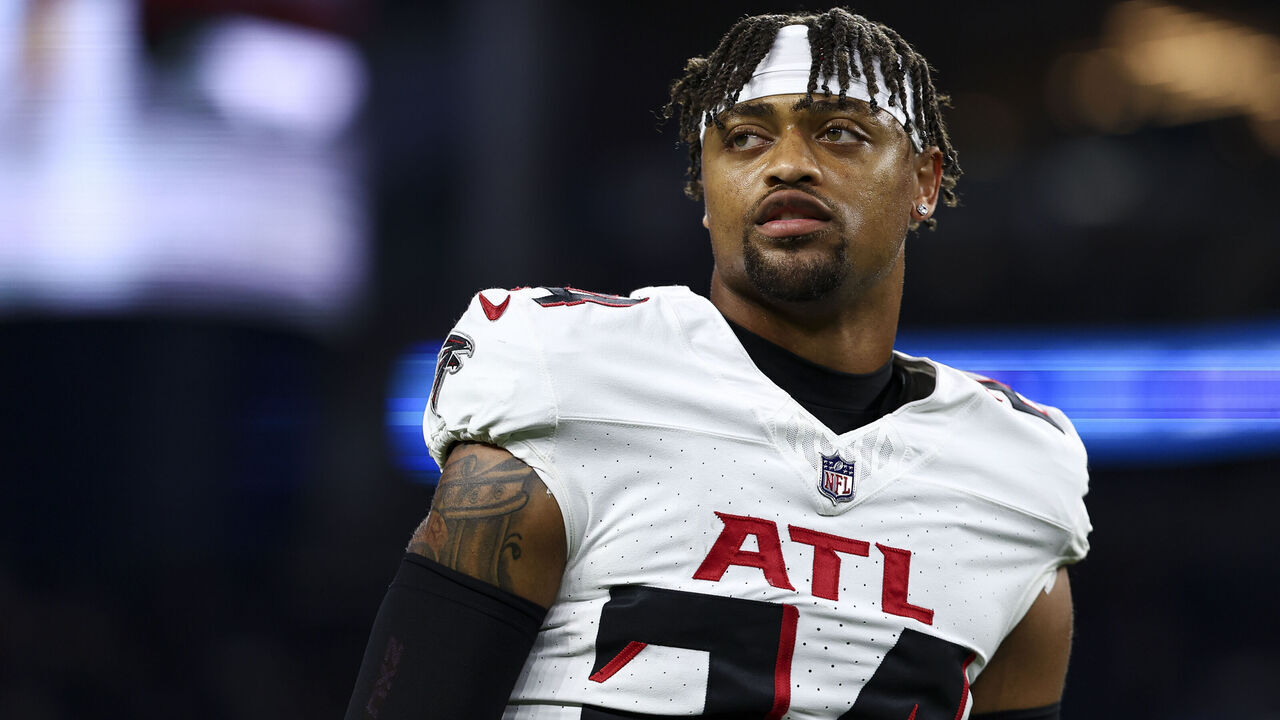 DETROIT, MI - SEPTEMBER 24: A.J. Terrell #24 of the Atlanta Falcons warms up prior to an NFL football game against the Detroit Lions at Ford Field on September 24, 2023 in Detroit, Michigan.