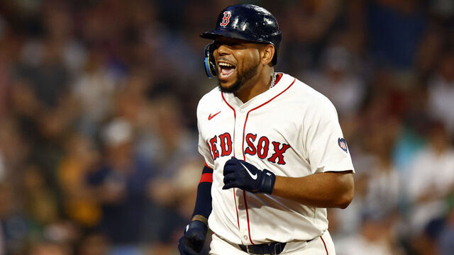 Boston, MA - July 9: Boston Red Sox 1B Dominic Smith scores in the second inning.