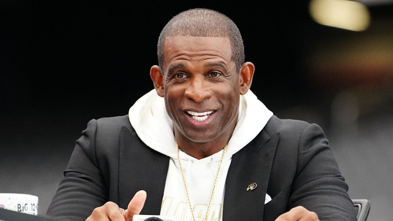 LAS VEGAS, NEVADA - JULY 10: Head Coach Deion Sanders of the Colorado Buffaloes speaks at the 2024 Big 12 Conference Football Media Day at Allegiant Stadium on July 10, 2024 in Las Vegas, Nevada.
