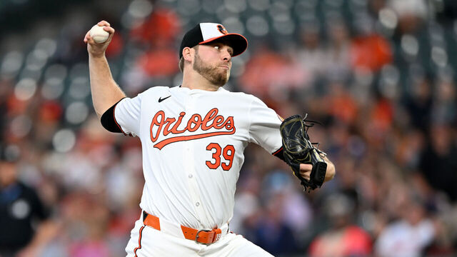 BALTIMORE, MARYLAND - AUGUST 22: Corbin Burnes #39 of the Baltimore Oriole pitches in the third inning against the Houston Astros at Oriole Park at Camden Yards on August 22, 2024 in Baltimore, Maryland.