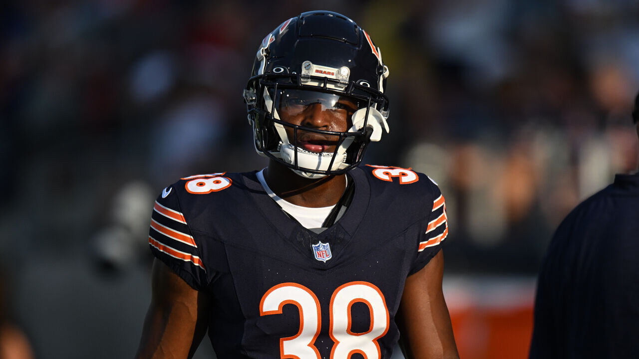 CANTON, OH - AUGUST 01: Chicago Bears DB Douglas Coleman III (38) during warmups for a National Football League preseason game between the Chicago Bears and Houston Texans on August 1, 2024 at Tom Benson Hall of Fame Stadium in Canton, OH.