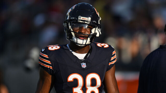 CANTON, OH - AUGUST 01: Chicago Bears DB Douglas Coleman III (38) during warmups for a National Football League preseason game between the Chicago Bears and Houston Texans on August 1, 2024 at Tom Benson Hall of Fame Stadium in Canton, OH.