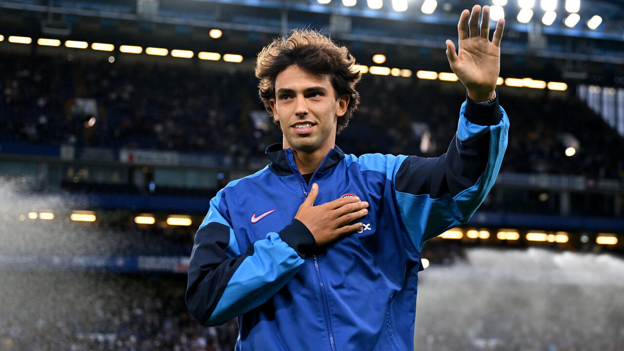 LONDON, ENGLAND - AUGUST 22: Joao Felix of Chelsea acknowledges the fans prior to the UEFA Europa Conference League Play-Off 1st leg match between Chelsea v Servette FC at Stamford Bridge on August 22, 2024 in London, England.