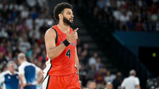 Jamal Murray of Canada gestures during the Men's Basketball Quarterfinal match between France and Canada on Day 11 of the Olympic Games Paris 2024 at Bercy Arena on August 6, 2024 in Paris, France.