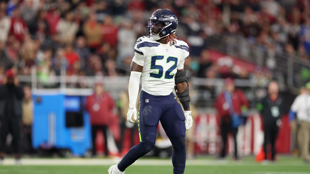 GLENDALE, ARIZONA - JANUARY 07: Linebacker Darrell Taylor #52 of the Seattle Seahawks during the second half of the NFL game at State Farm Stadium on January 07, 2024 in Glendale, Arizona. The Seahawks defeated the Cardinals 21-20.