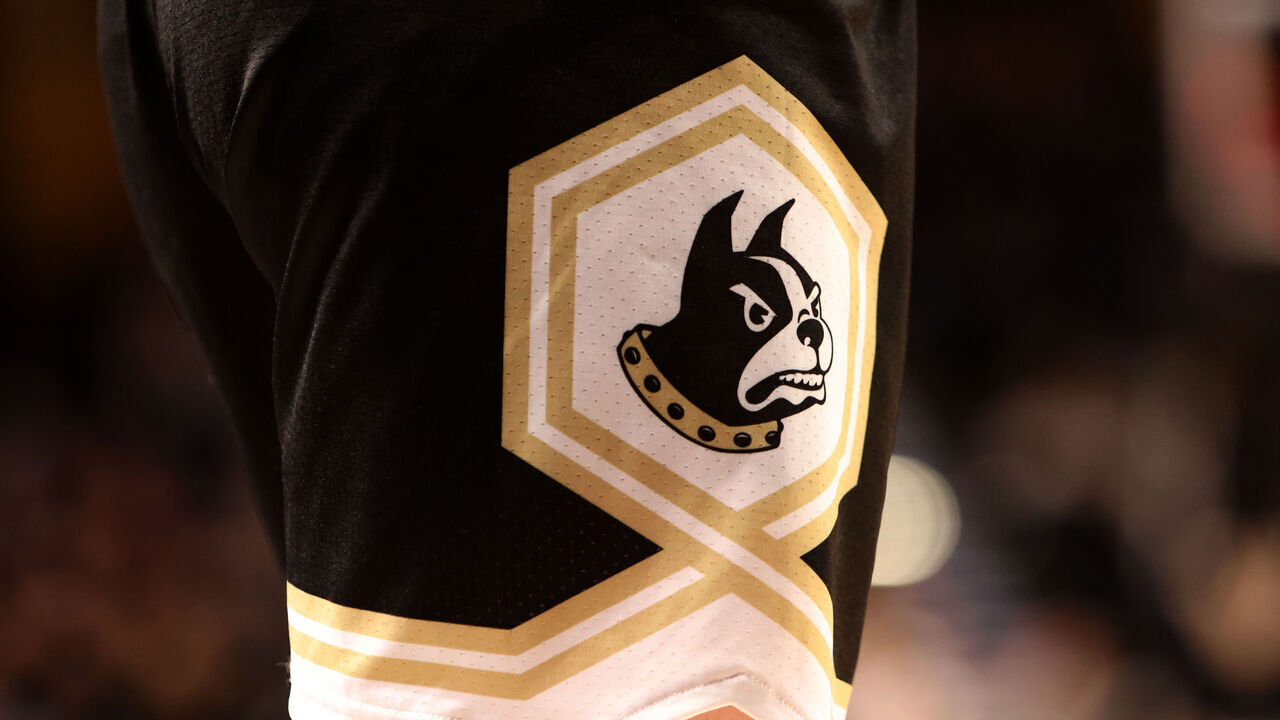 NASHVILLE, TN - DECEMBER 03: The Wofford Terriers logo on a pair of uniform shorts during a game between the Vanderbilt Commodores and Wofford Terriers, December 3, 2022, at Memorial Gymnasium in Nashville, Tennessee.