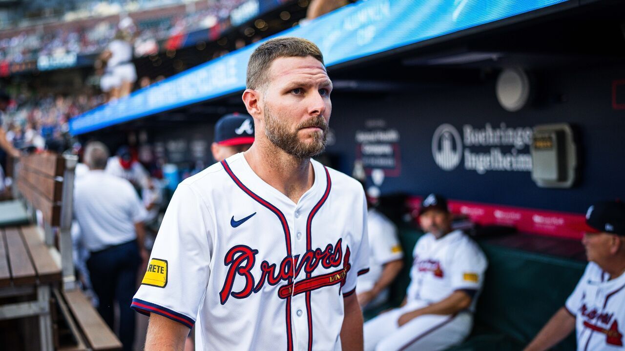 ATLANTA, GA - JUlLY 03: Chris Sale #51 of the Atlanta Braves walks in the dugout before the game against the San Francisco Giants at Truist Park on July 3, 2024 in Atlanta, Georgia.