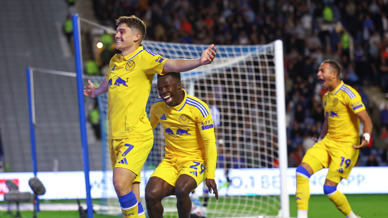 SHEFFIELD, ENGLAND - AUGUST 23: Daniel James of Leeds United celebrates after scoring a goal to make it 0-2 during the Sky Bet Championship match between Sheffield Wednesday FC and Leeds United FC at Hillsborough on August 23, 2024 in Sheffield, England.