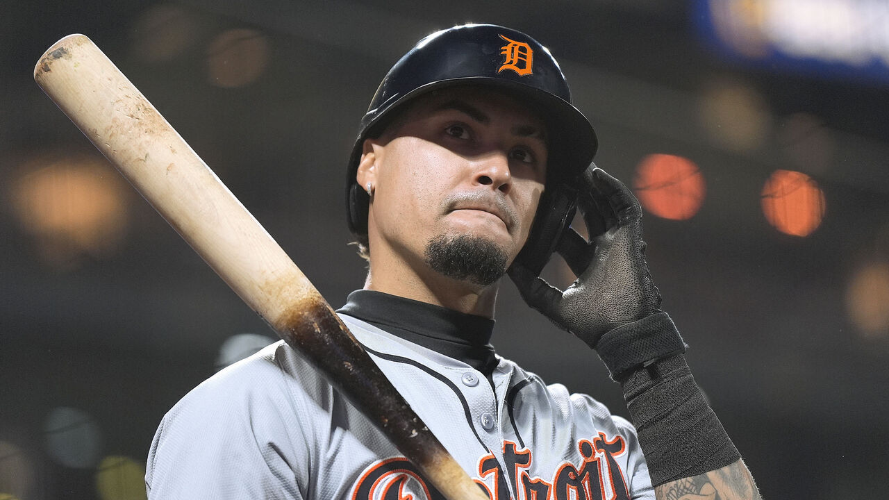 SAN FRANCISCO, CALIFORNIA - AUGUST 09: Javier Báez #28 of the Detroit Tigers looks on from the on-deck circle against the San Francisco Giants in the top of the six inning at Oracle Park on August 09, 2024 in San Francisco, California.