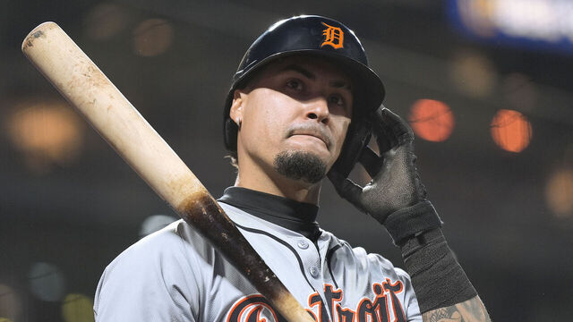 SAN FRANCISCO, CALIFORNIA - AUGUST 09: Javier Báez #28 of the Detroit Tigers looks on from the on-deck circle against the San Francisco Giants in the top of the six inning at Oracle Park on August 09, 2024 in San Francisco, California.