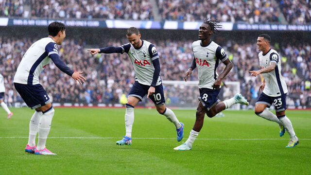 Tottenham Hotspur's Yves Bissouma celebrates scoring their side's first goal of the game during the Premier League match at the Tottenham Hotspur Stadium, London. Picture date: Saturday August 24, 2024.