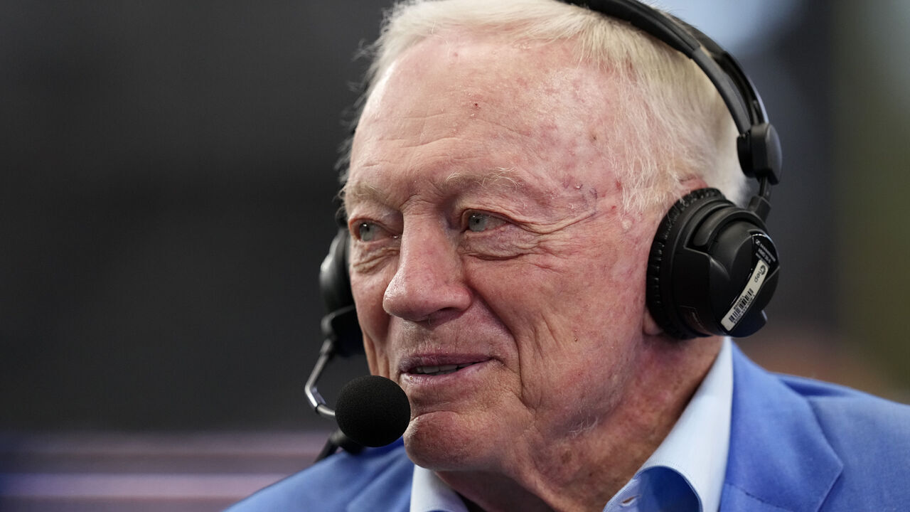 ARLINGTON, TEXAS - AUGUST 24: Dallas Cowboys owner Jerry Jones is interviewed before a preseason game against the Los Angeles Chargers at AT&T Stadium on August 24, 2024 in Arlington, Texas.