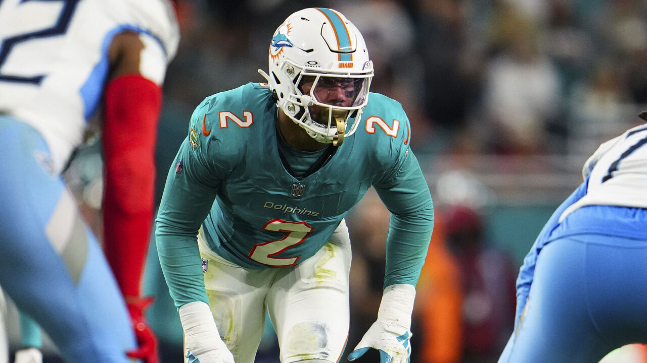 MIAMI GARDENS, FL - DECEMBER 11: Bradley Chubb #2 of the Miami Dolphins lines up during an NFL football game against the Tennessee Titans at Hard Rock Stadium on December 11, 2023 in Miami Gardens, Florida.