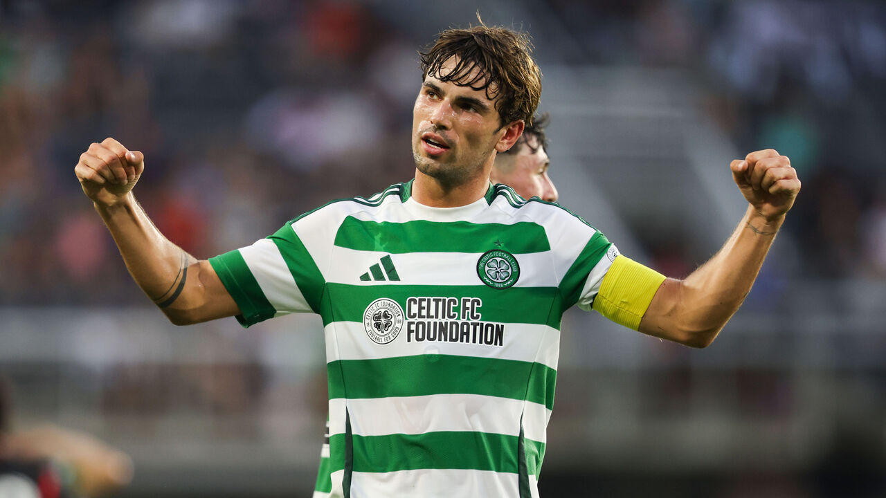 WASHINGTON, D.C., USA - JULY 20: Celtic's Matt O'Riley celebrates after scoring to make it 2-0 during a pre-season friendly match between DC United and Celtic at the Audi Field, on July 20, 2024, in Washington, D.C., USA.