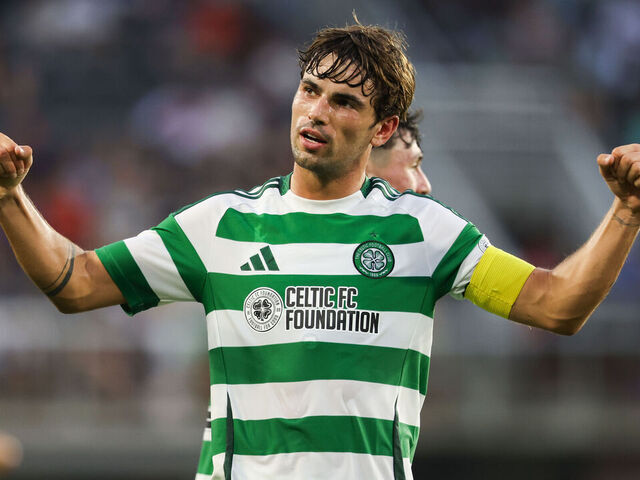 WASHINGTON, D.C., USA - JULY 20: Celtic's Matt O'Riley celebrates after scoring to make it 2-0 during a pre-season friendly match between DC United and Celtic at the Audi Field, on July 20, 2024, in Washington, D.C., USA.