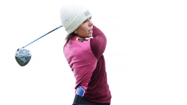ST ANDREWS, SCOTLAND - AUGUST 25: Georgia Hall of England plays her shot from the 16th tee during Day Four of the AIG Women's Open at St Andrews Old Course on August 25, 2024 in St Andrews, Scotland.