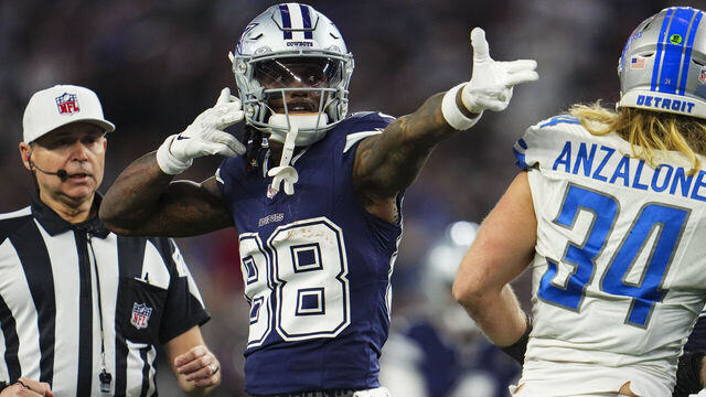 ARLINGTON, TX - DECEMBER 30: CeeDee Lamb #88 of the Dallas Cowboys celebrates during an NFL football game against the Detroit Lions at AT&T Stadium on December 30, 2023 in Arlington, Texas.