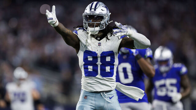 ARLINGTON, TEXAS - NOVEMBER 30: CeeDee Lamb #88 of the Dallas Cowboys celebrates after a catch and run during an NFL football game against the Seattle Seahawks at AT&T Stadium on November 30, 2023 in Arlington, Texas.