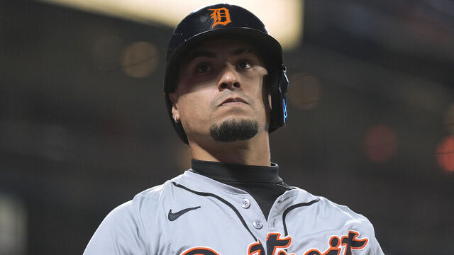 SAN FRANCISCO, CALIFORNIA - AUGUST 09: Javier Báez #28 of the Detroit Tigers looks on from the on-deck circle against the San Francisco Giants in the top of the six inning at Oracle Park on August 09, 2024 in San Francisco, California.