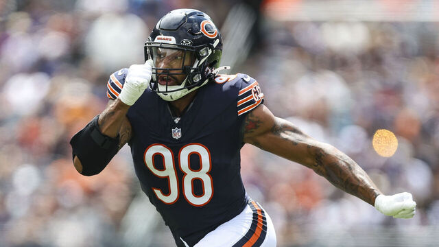 CHICAGO, IL - AUGUST 17: Montez Sweat #98 of the Chicago Bears rushes the passer during an NFL football game against the Cincinnati Bengals at Solider Field on August 17, 2024 in Chicago, Illinois.