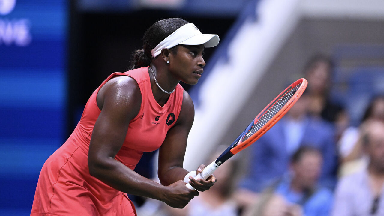 NEW YORK, UNITED STATES - AUGUST 26: Sloane Stephens of US in action against Clara Burel (not seen) of France during their Women's Singles First Round match on Day One of the 2024 US Open at the USTA Billie Jean King National Tennis Center in New York, United States on August 26, 2024.
