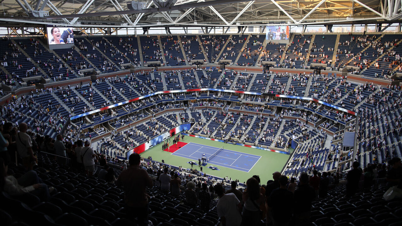 View of center court on day one of the US Open tennis tournament at the USTA Billie Jean King National Tennis Center in New York City, on August 26, 2024.