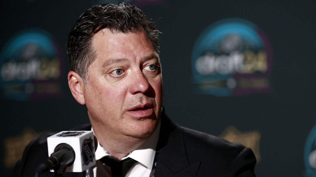 LAS VEGAS, NEVADA - JUNE 28: General Manager Bill Guerin Minnesota Wild speaks with the media before the first round of the 2024 Upper Deck NHL Draft at Sphere on June 28, 2024 in Las Vegas, Nevada.
