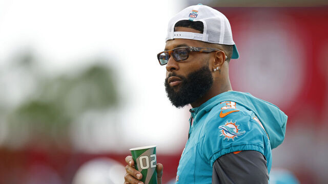 TAMPA, FLORIDA - AUGUST 23: Odell Beckham Jr. #3 of the Miami Dolphins looks on during a preseason game against the Tampa Bay Buccaneers at Raymond James Stadium on August 23, 2024 in Tampa, Florida.