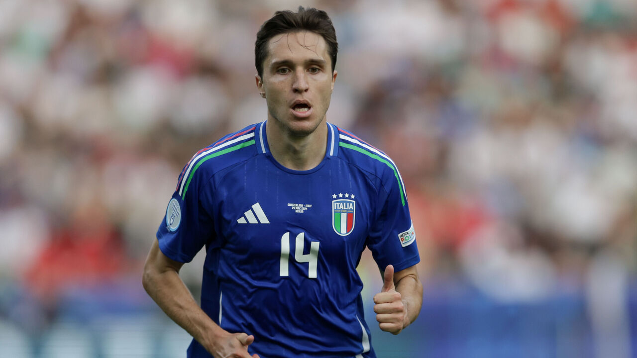 BERLIN, GERMANY - 2024/06/29: Federico Chiesa of Italy seen in action during the UEFA EURO 2024 match between Switzerland and Italy at Olympiastadion. Final score: Switzerland 1:0 Italy.
