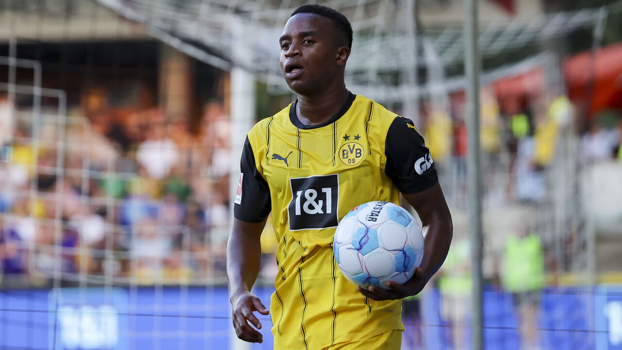 ALTACH, AUSTRIA - AUGUST 6: Youssoufa Moukoko of Borussia Dortmund looks dejected during the pre-season friendly match between Borussia Dortmund and Villarreal CF at Cashpoint Arena on August 6, 2024 in Altach, Austria.