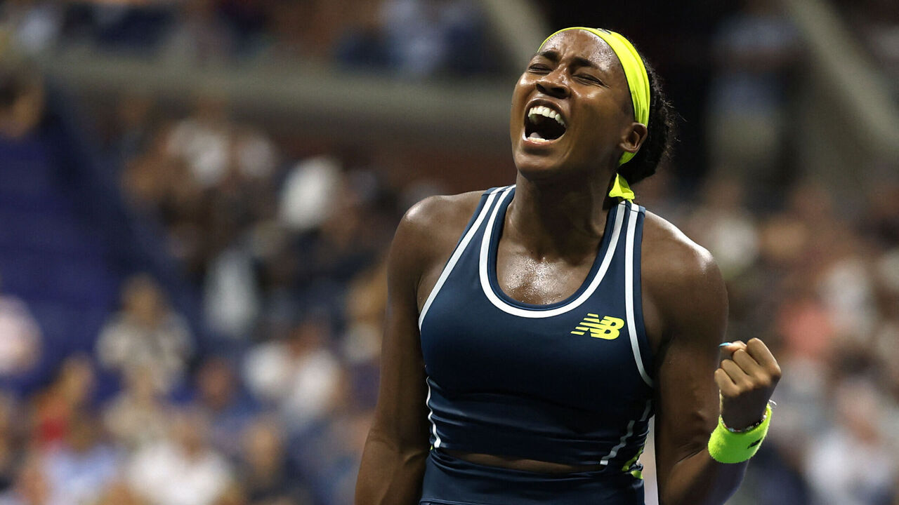 USA's Coco Gauff reacts after winning her women's singles second round tennis match against Germany's Tatjana Maria on day three of the US Open tennis tournament at the USTA Billie Jean King National Tennis Center in New York City, on August 28, 2024.