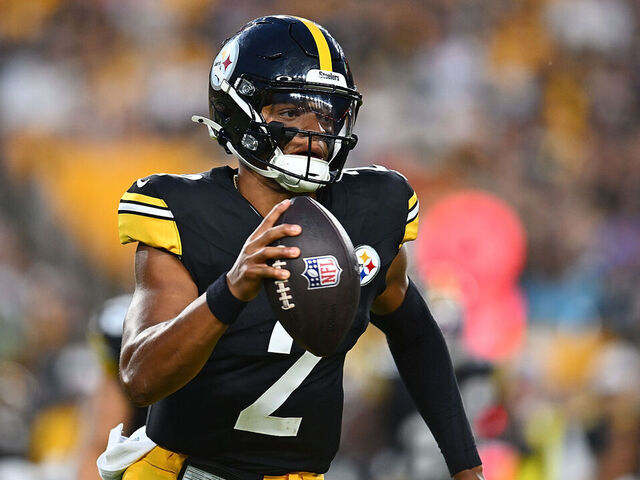 PITTSBURGH, PENNSYLVANIA - AUGUST 17: Justin Fields #2 of the Pittsburgh Steelers in action during the preseason game against the Buffalo Bills at Acrisure Stadium on August 17, 2024 in Pittsburgh, Pennsylvania.