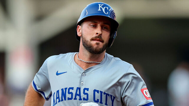 CLEVELAND, OH - AUGUST 26: Kansas City Royals third baseman Paul DeJong (15) rounds the bases after hitting a home run during the second inning of game 2 of the Major League Baseball doubleheader between the Kansas City Royals and Cleveland Guardians on August 26, 2024, at Progressive Field in Cleveland, OH.