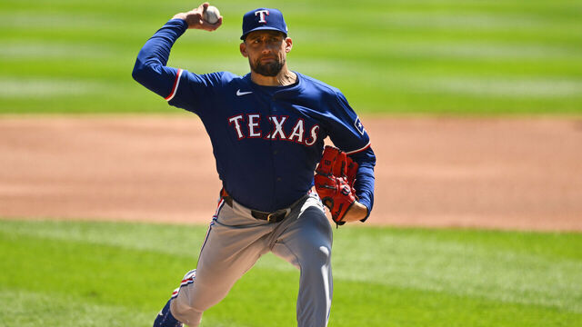 CHICAGO, ILLINOIS - AUGUST 29: Starting pitcher Nathan Eovaldi #17 of the Texas Rangers throws in the first inning against the Chicago White Sox at Guaranteed Rate Field on August 29, 2024 in Chicago, Illinois.