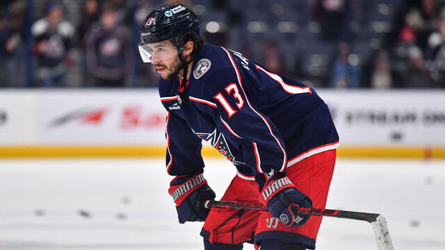 COLUMBUS, OHIO - APRIL 1: Johnny Gaudreau #13 of the Columbus Blue Jackets warms up prior to a game against the Colorado Avalanche at Nationwide Arena on April 1, 2024 in Columbus, Ohio.