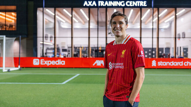 KIRKBY, ENGLAND - AUGUST 28: (THE SUN OUT, THE SUN ON SUNDAY OUT) Federico Chiesa new signing of Liverpool at AXA Training Centre on August 28, 2024 in Kirkby, England.