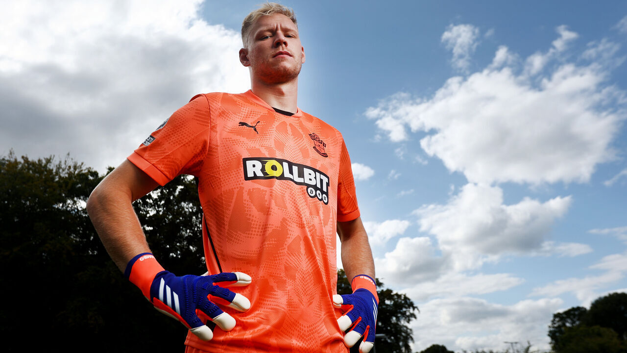 SOUTHAMPTON, ENGLAND - AUGUST 29: Southampton FC sign Aaron Ramsdale from Arsenal FC on a permanent transfer, at the Staplewood Campus on August 29, 2024 in Southampton, England.