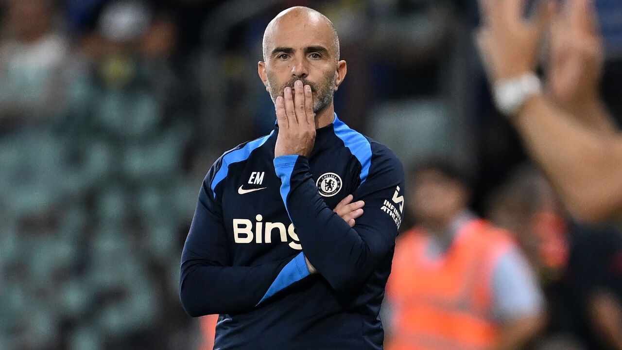 GENEVA, SWITZERLAND - AUGUST 29: Enzo Maresca, Manager of Chelsea, looks on during the UEFA Europa Conference League Play-Offs Second Leg match between Servette FC and Chelsea FC at Stade de Geneve on August 29, 2024 in Geneva, Switzerland.