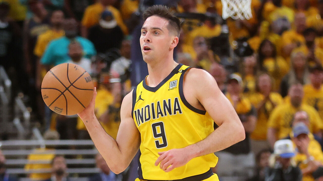 INDIANAPOLIS, INDIANA - MAY 25: T.J. McConnell #9 of the Indiana Pacers handles the ball during Game Three of the Eastern Conference Finals against the Boston Celtics at Gainbridge Fieldhouse on May 25, 2024 in Indianapolis, Indiana.