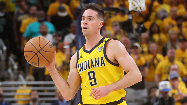 INDIANAPOLIS, INDIANA - MAY 25: T.J. McConnell #9 of the Indiana Pacers handles the ball during Game Three of the Eastern Conference Finals against the Boston Celtics at Gainbridge Fieldhouse on May 25, 2024 in Indianapolis, Indiana.