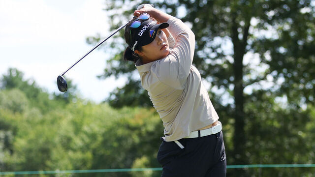 NORTON, MA - AUGUST 30: Haeran Ryu of Korea drives form the 17th tee box during the second round of the LPGA FM Global Championship on August 30, 2024, at TPC Boston in Norton, MA.