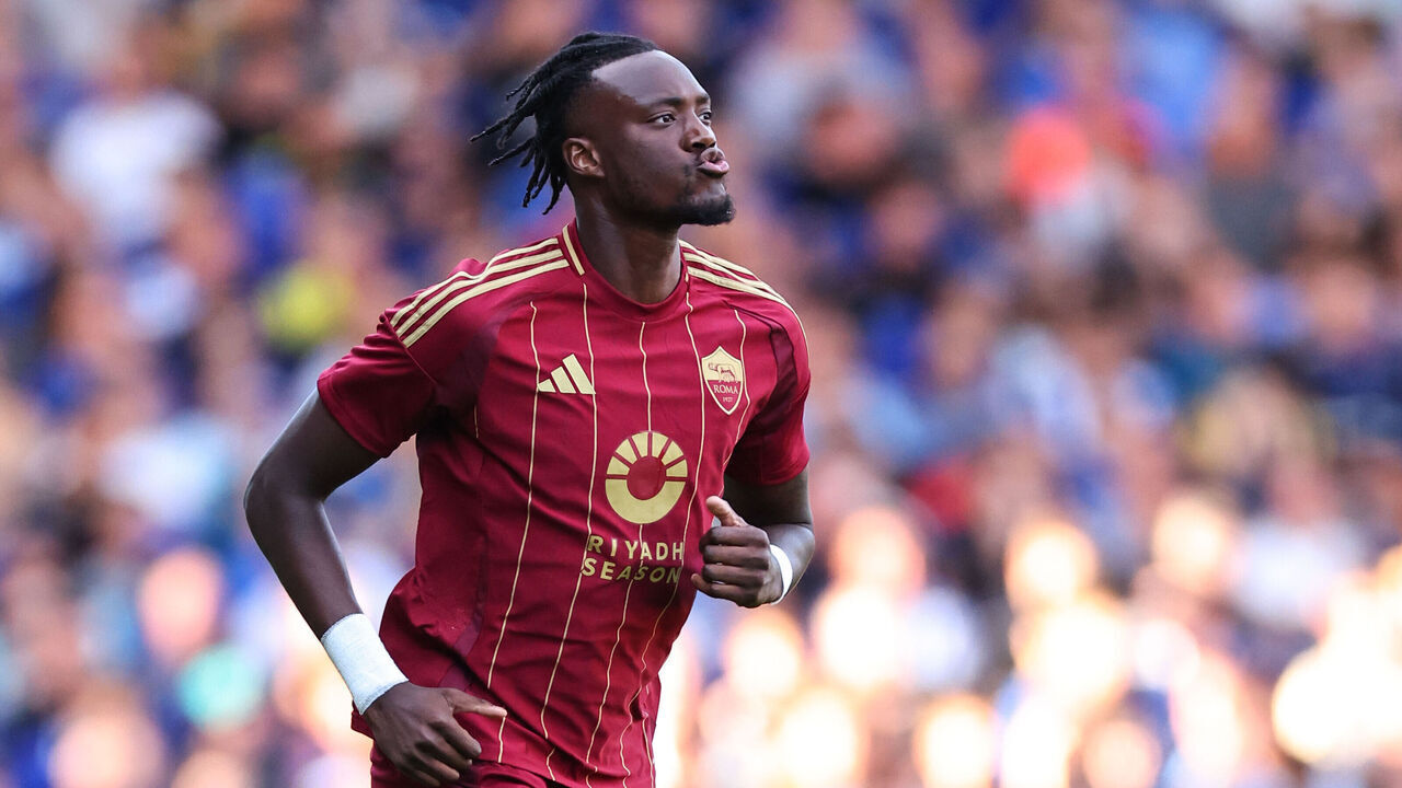 LIVERPOOL, ENGLAND - AUGUST 10: Tammy Abraham of AS Roma during the Pre Season Friendly match between Everton and AS Roma at Goodison Park on August 10, 2024 in Liverpool, England.
